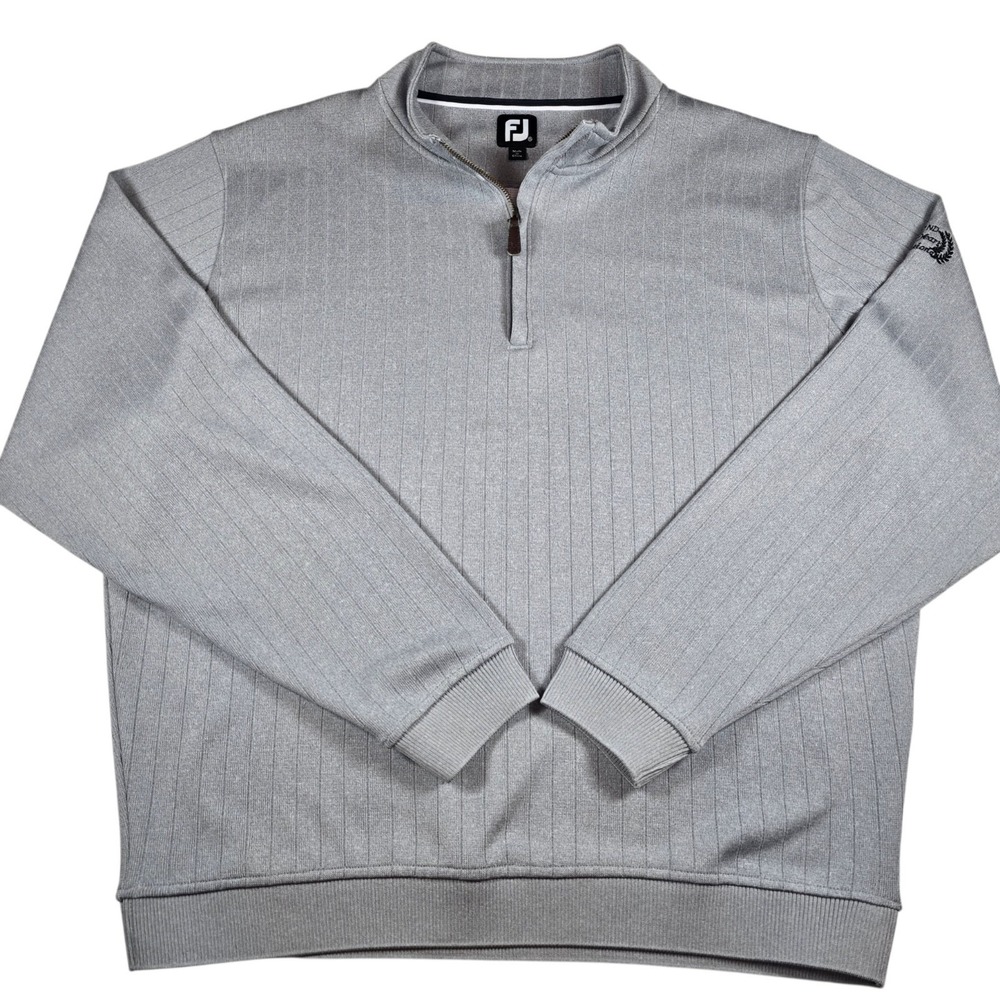 FootJoy Gray Drop Needle Ribbed 1/4 Zip Performance Golf Sweater- Men's XXL LOGO
